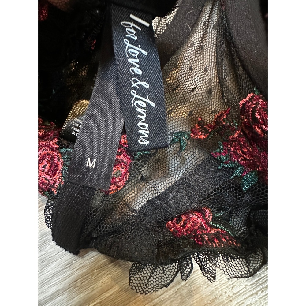 For Love & Lemons Black Red Rose Embroidered Mesh Corset Bustier Crop Top Medium - Picture 8 of 8